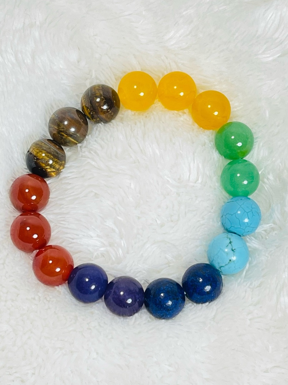 Chakra Beaded Rainbow Gemstone Stretch Bracelet - Multicolor
